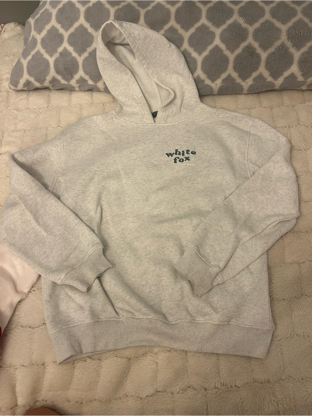 White Fox Boutique Light Gray Hoodie with Green Logo